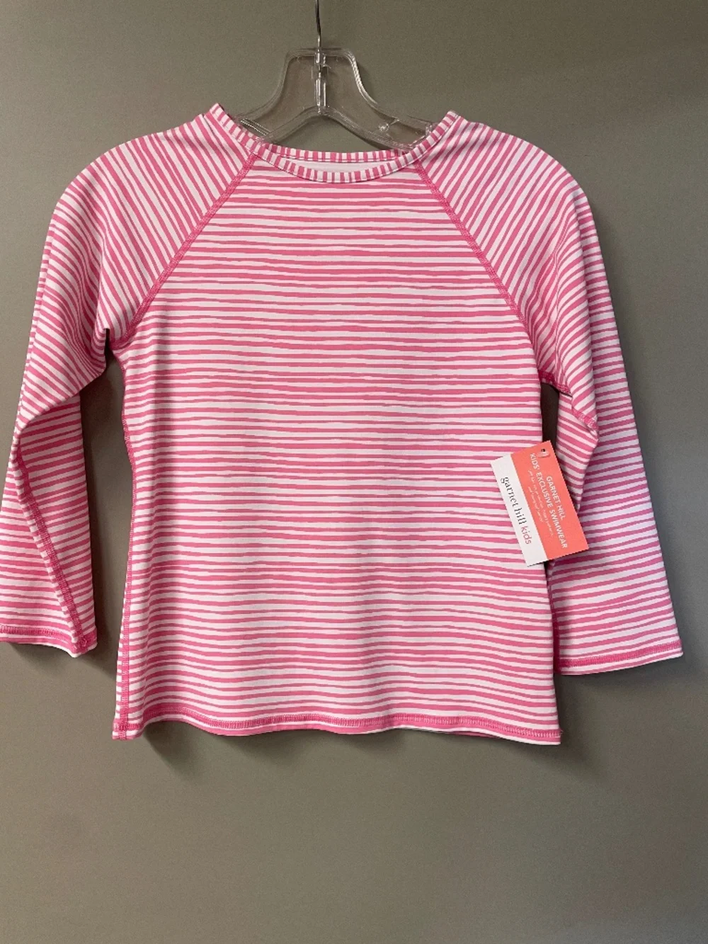 Garnet Hill Kids's Exclusive Swimwear. A pink and white stripe.